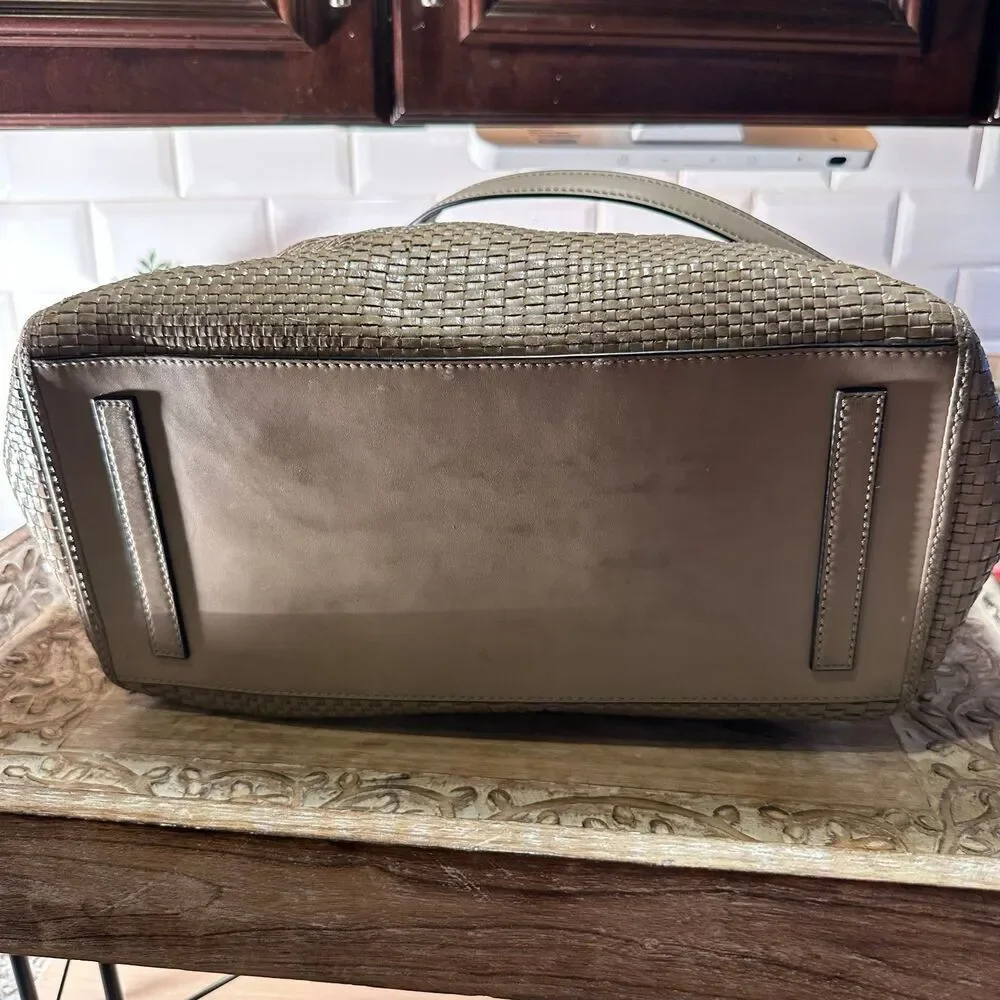 TORY BURCH ROBINSON WOVEN SOFT SATCHEL FRENCH GRAY
